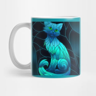 Blue Stained Glass Cat Mug